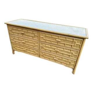 Vintage Organic Modern Restored Woven Rattan Sideboard,Credenza,Console,Dresser With Bamboo Trim Accents For Sale