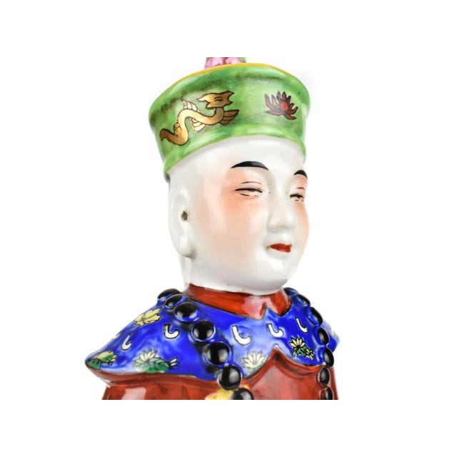 Mid 20th Century Chinese Porcelain Qing Dynasty Emperor King Sculpture For Sale - Image 6 of 10