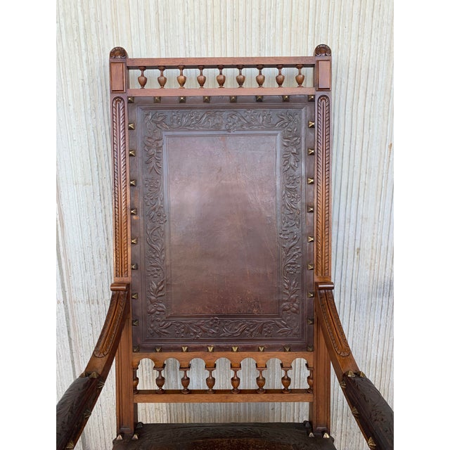 Spanish Louis XVI Style Italian Carved Walnut Armchairs - a Pair For Sale - Image 3 of 10