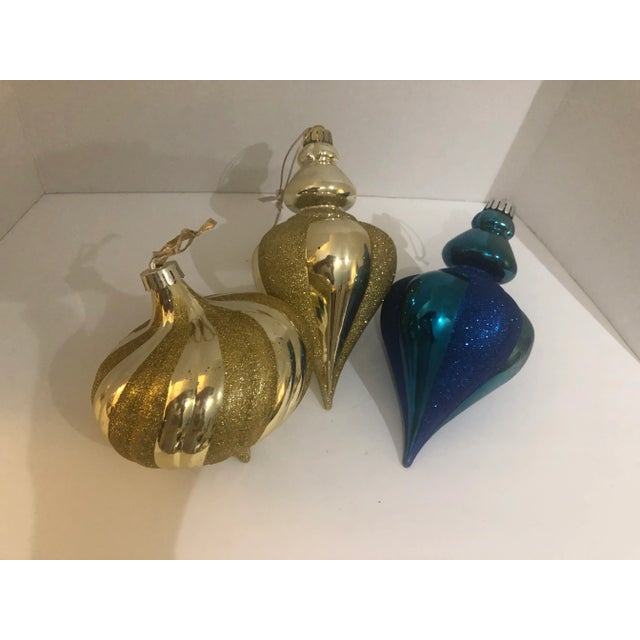 Gold Vintage Christmas Decoration Globes - Set of 3 For Sale - Image 8 of 10