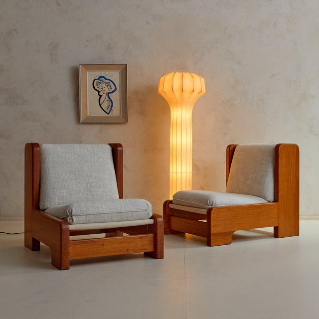 French Wood Lounge Chair in Ivory Mottled Bouclé, 1970s - 2 Available For Sale - Image 4 of 11