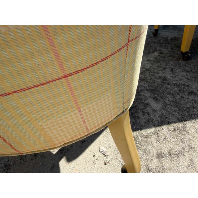 Vintage Sherrill Furniture Bucket Dining Chairs on Casters in Plaid Upholstery, Set of 4 For Sale - Image 13 of 16