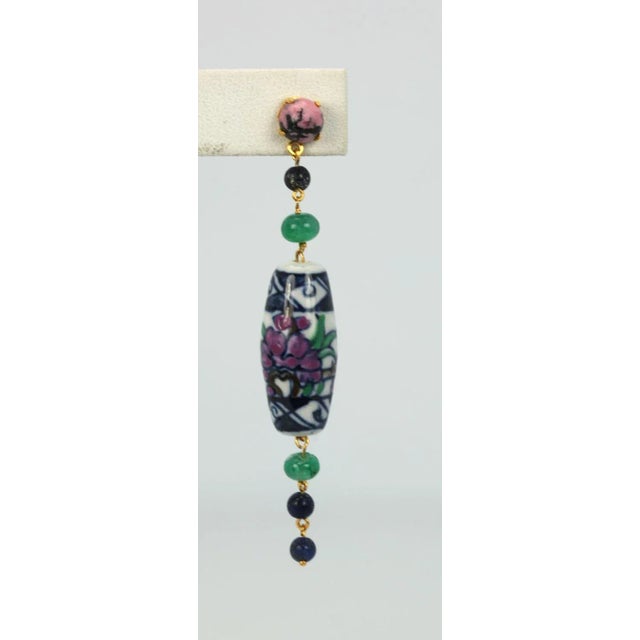 Contemporary Dangle/drop Ceramic Emerald, Sapphire, Rhodolite Earrings - 2 Pieces For Sale - Image 3 of 7