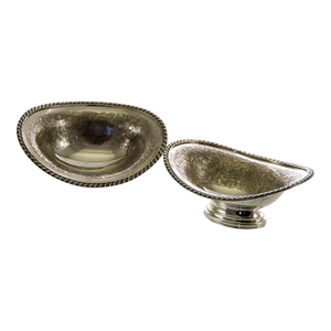 1970s New Silver Oval Sweet Dishes Embossed, Gadroon Mount- 2 Pieces by Barker Ellis for I. Freeman & Sons