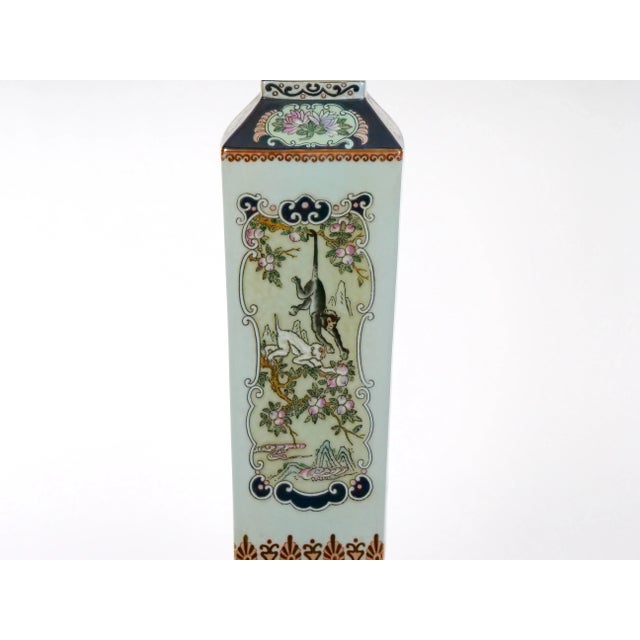 Ceramic Hand Painted Chinoiserie Scene Porcelain Pair Table Lamp For Sale - Image 7 of 11