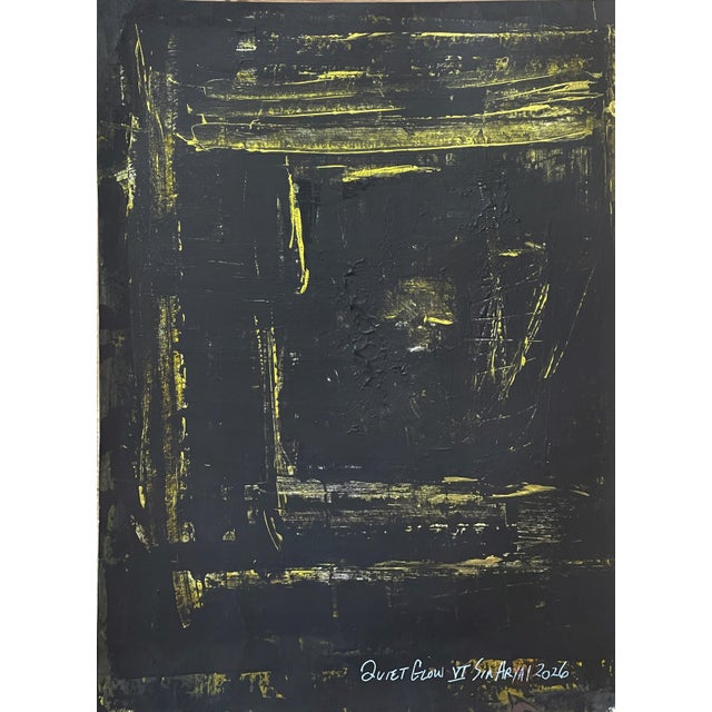 One-of-a-kind abstract surreal artwork on hand-cut parchment paper. Rich black tones are illuminated with luminous gold,...