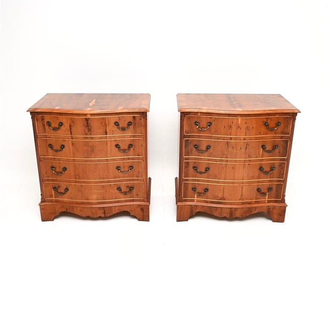 A smart and very well made pair of antique Georgian style yew wood chests of drawers. They were made in England, they date...