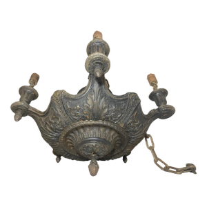 Antique Ornate Neoclassical Heavy Cast Iron 5 Arm Hanging Fixture Chandelier