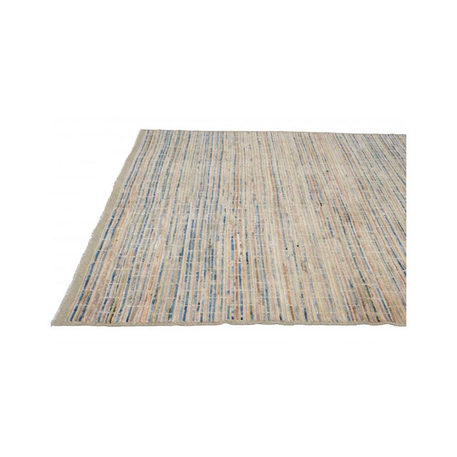 1960s Blue & Cream Modern Wool Rug For Sale - Image 5 of 9