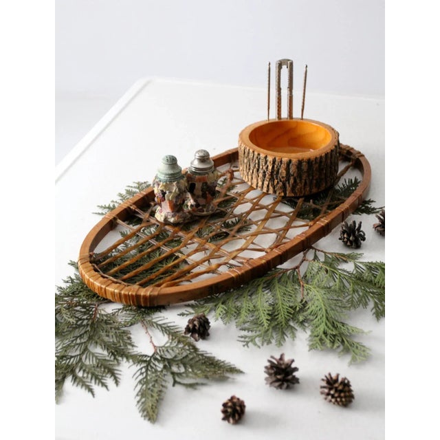 1940s Lund Wooden Snowshoe With Rawhide Webbing For Sale - Image 4 of 13