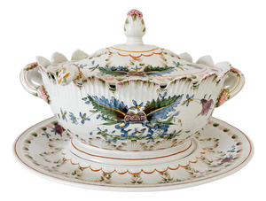 Large Vintage Italian Majolica Porcelain Soup Tureen Set With Platter & Ladle