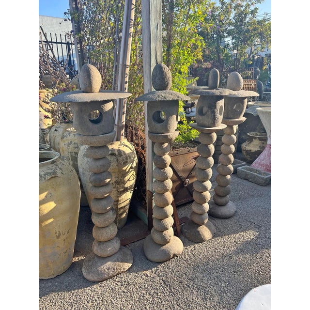 Vintage Outdoor Stacked River Rock Light House Post For Sale In Los Angeles - Image 6 of 8