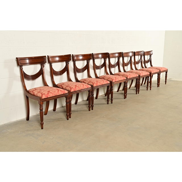 Baker Furniture Company Baker Furniture Style English Regency Carved Mahogany Dining Chairs, Set of Eight For Sale - Image 4 of 12