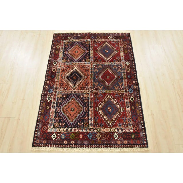 Cabin Yalameh Rug 3'5'' X 4'9'' Multicolor Wool Vintage Tribal Hand-Knotted Carpet For Sale - Image 3 of 12