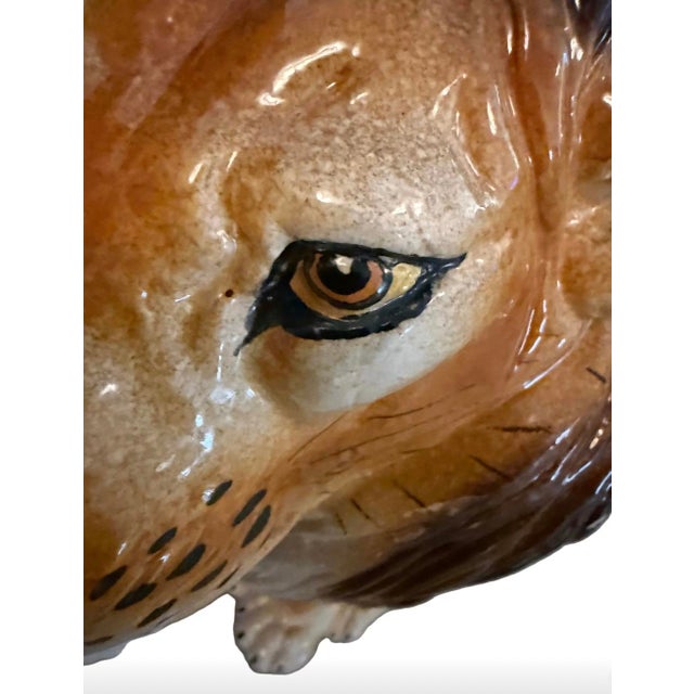 Ceramic Mid 20th Century Italian Majolica Pottery Guardian Lion Statue For Sale - Image 7 of 8