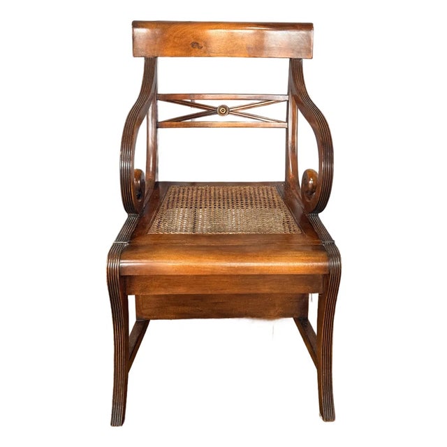 1980s Regency Mahogany and Cane Metamorphic Chair to Steps For Sale