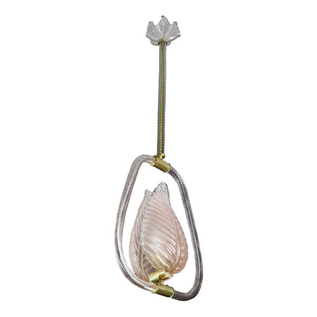 1970s Elegant Pink Art Decò Barovier E Toso Pendant Light Murano Glass For Sale