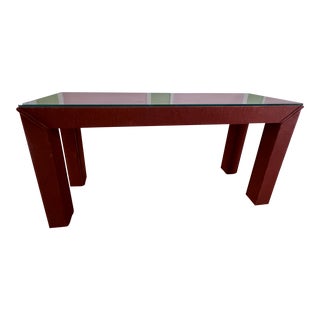 Postmodern Burgundy Console Table and Matching Glass Top For Sale