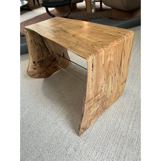 One of a Kind Natural Edge Spaltted Maple Waterfall Bench For Sale - Image 11 of 17