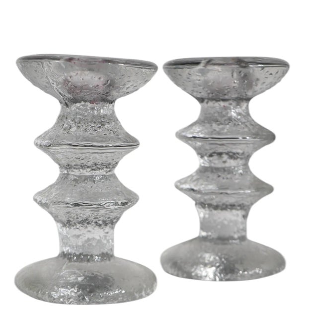 Iittala Pr. Iittala Festivo Glass Candlesticks by Timo Sarpaneva Signed Ts Circa 1960's For Sale - Image 4 of 10