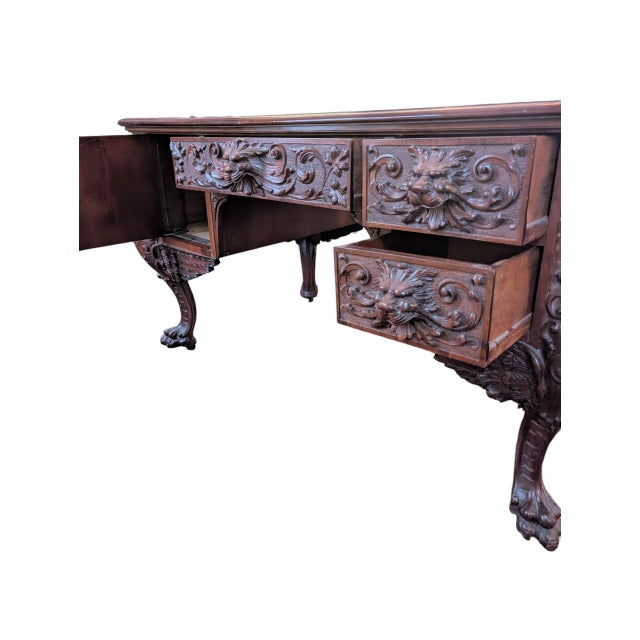 Late 19th Century Antique Rj Horner-Style Mahogany Partners Desk With Winged Griffins For Sale - Image 5 of 12