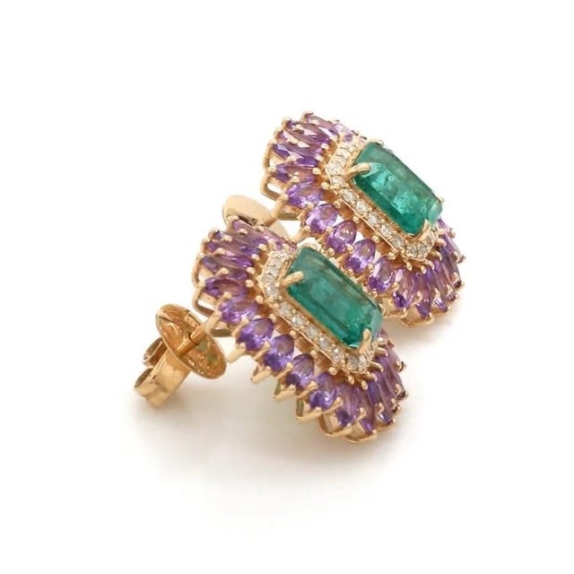 3.25 cts Natural emerald and 3.76 cts pink sapphire earring in 14k gold For Sale - Image 10 of 18