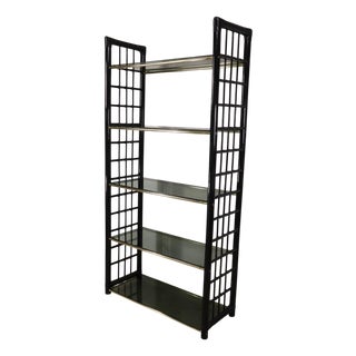 Vintage Shelf in Smoked Glass and Bamboo-Style Frame, 1970s For Sale