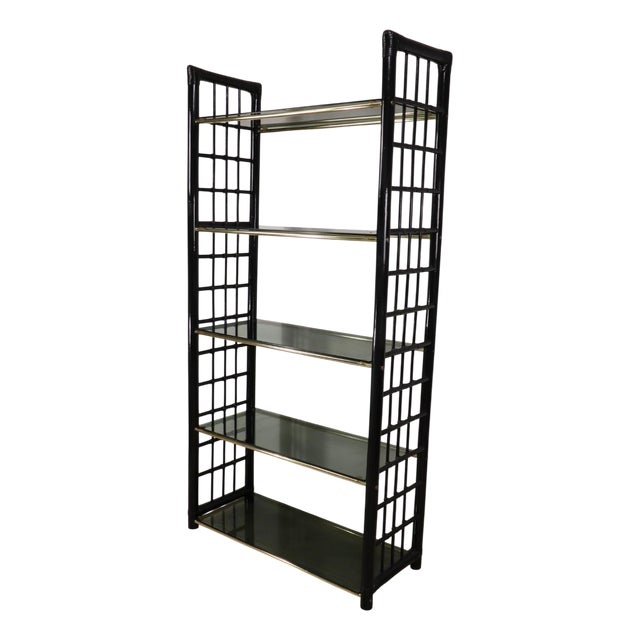 Vintage Shelf in Smoked Glass and Bamboo-Style Frame, 1970s For Sale