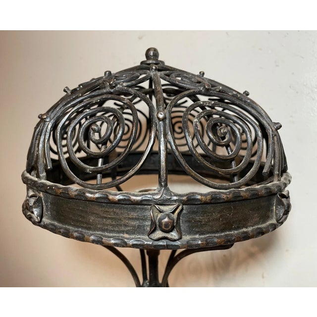 1910s Rare Antique Art Deco Handmade Wrought Forged Steel Iron Electric Table Lamp For Sale - Image 5 of 17
