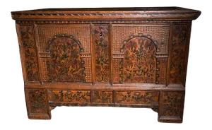 Large and Period, Carved and Painted, Baroque Fruitwood Chest, Circa 1780