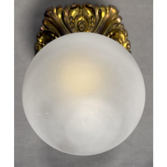 Metal Art Nouveau Brass and Glass Globe Ceiling Lamp, Paris, France, 1910s For Sale - Image 7 of 9