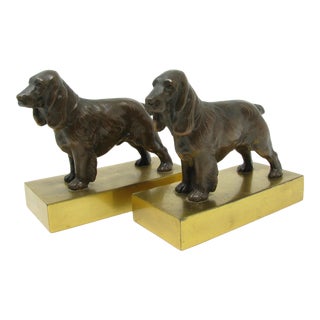 Antique Jennings Brothers Jb Bronze Spaniel on Brass Platform Base Bookends - a Pair For Sale
