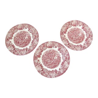English Scenery Pink Wood & Sons Transferware Plates - Set of 3 For Sale