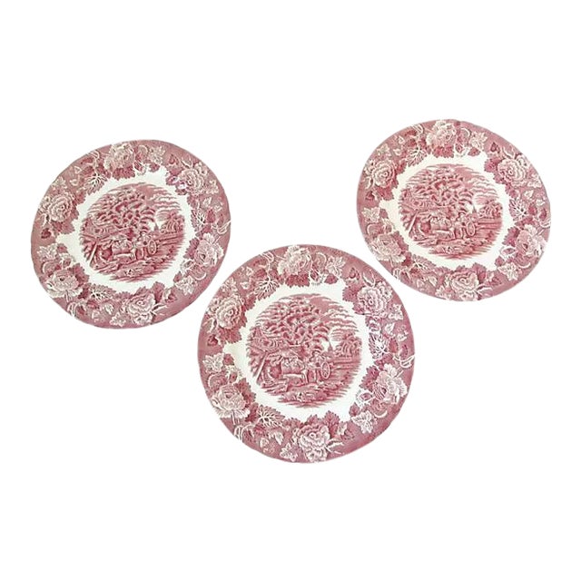 English Scenery Pink Wood & Sons Transferware Plates - Set of 3 For Sale