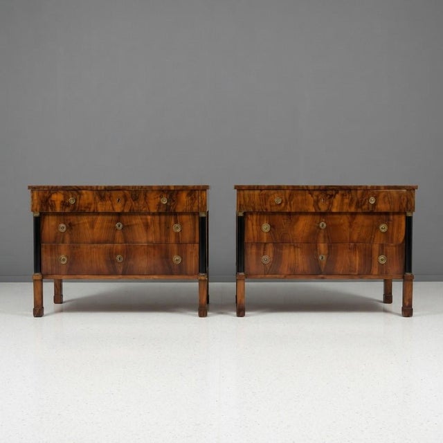 Wood Empire Chests of Drawers Veneered in Walnut, 1820s, Set of 2 For Sale - Image 7 of 7