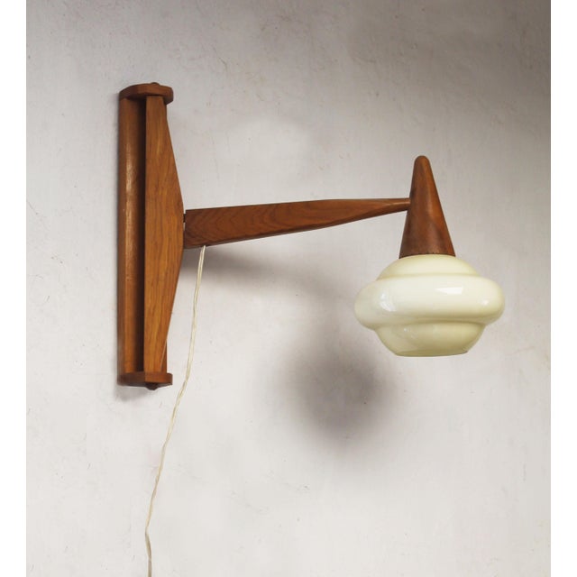Mid-Century Wooden and Opaline Glass Wall Light, Czechoslovakia, 1960s For Sale - Image 4 of 11