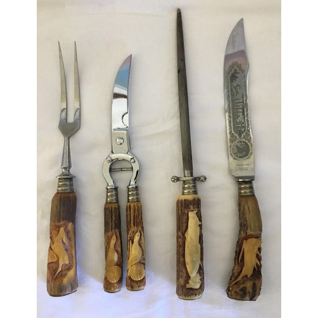 Vintage JA Henckels Twin Works Horn Handle 3 pc Carving Set Solingen