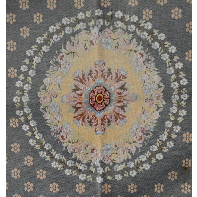 Traditional Flemish Tapestry Wall Hanging Aubusson Style Printed Cotton Floral Medallion 40s For Sale - Image 3 of 17