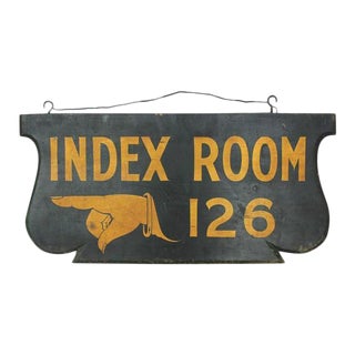 Antique Double Sided Hand-Painted Library Sign For Sale