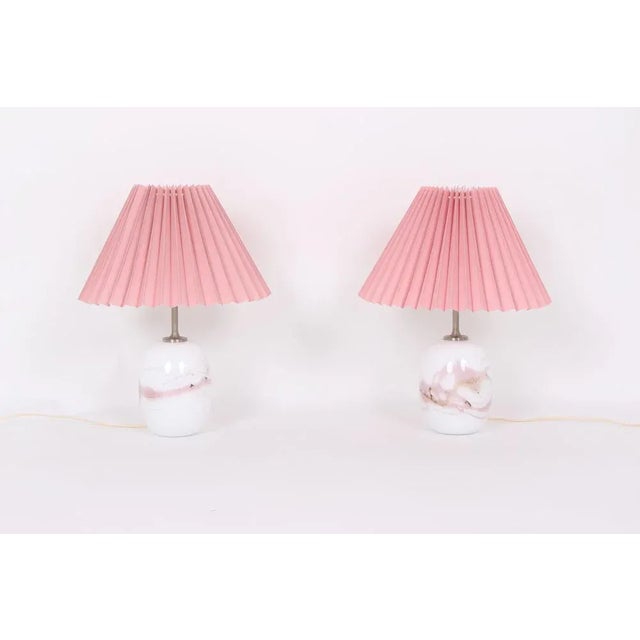 2 Holmegaard Table Lamps Model Sakura Pink, Michael Bang The Sakura table lamp was designed by Michael Bang and made at...