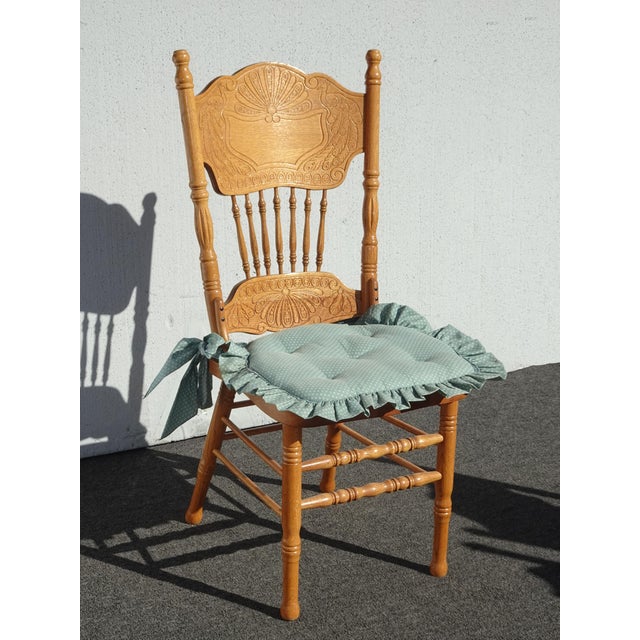 Set of Four Vintage Golden Oak Pressed Back Dining Room Chairs ~ French Country For Sale - Image 14 of 15