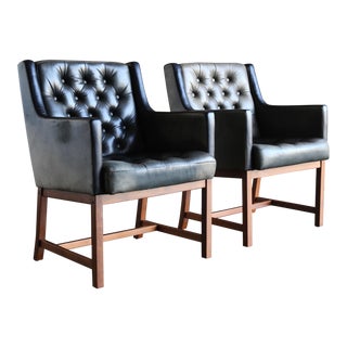 1960 Karl Erik Ekselius for Joc Tufted Leather Chairs - a Pair For Sale