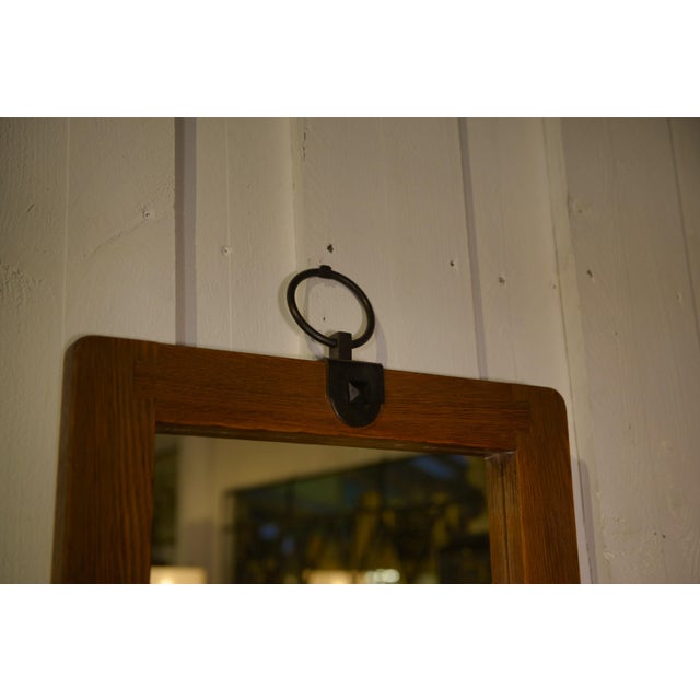 Brutalist Mirror in Oak with Metal Ring, 1960s For Sale - Image 4 of 7