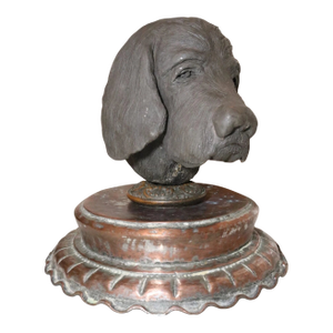 Vintage Handmade Figural Solid Sculpted Pottery Dog Head Sculpture Statue Figure