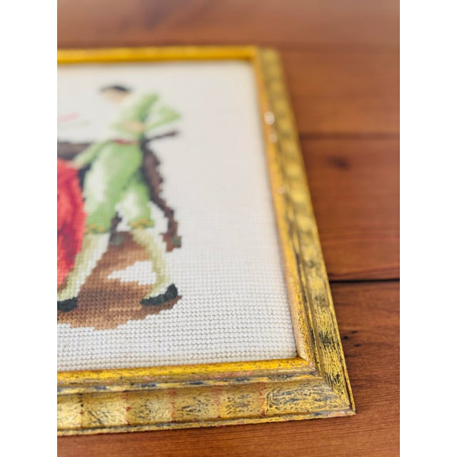 Traditional Vintage Pair of Framed Bull Fighting Matador Needlepoints- Needlepoint Matadors For Sale - Image 3 of 8