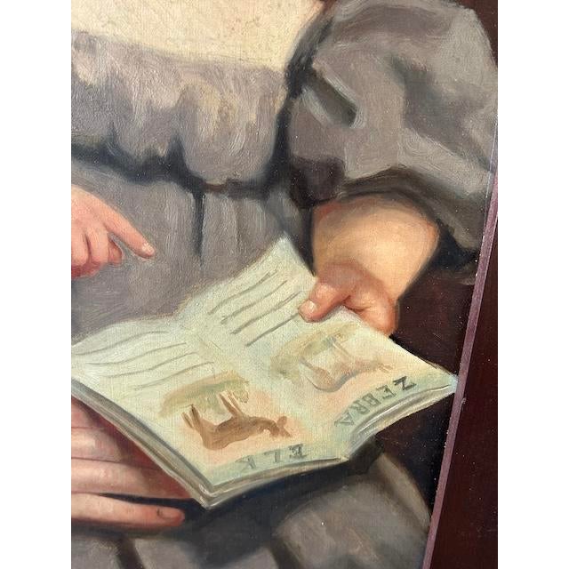 Textile Antique 19th Century Father & Daughter Original Oil Portrait Painting c.1880 For Sale - Image 7 of 8