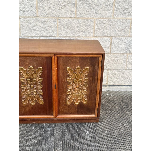 Mid-Century Modern Vintage Sculptural Walnut Credenza With Decorative Doors For Sale In Philadelphia - Image 6 of 11