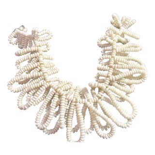 1950s Anna Lang Necklace, Signed Langanni Milk Glass Multi Layer Bib Statement Necklace (With Hidden Pearl). For Sale