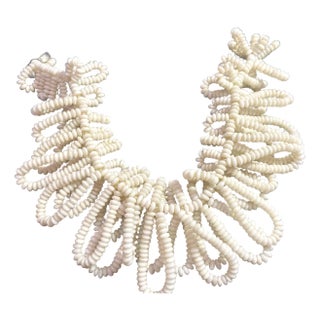 MCM Jewelry by Anna Lang. Necklace Is Signed Langanni Milk Glass Multi Layer Bib Statement Necklace (With Hidden Pearl). For Sale