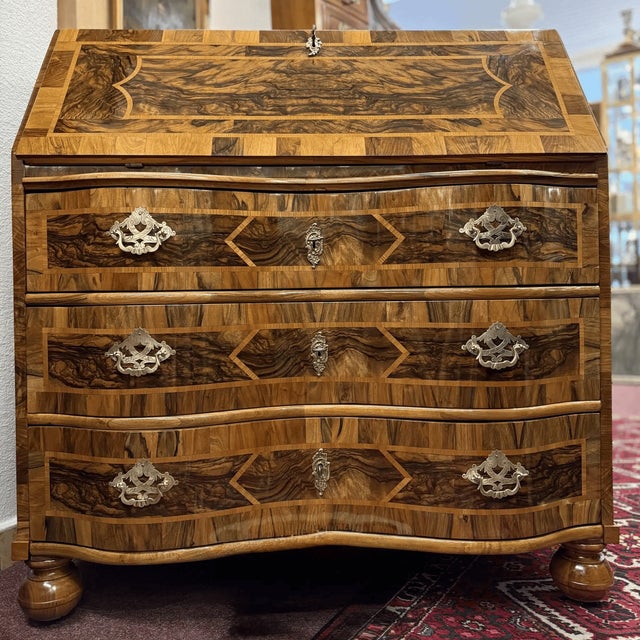 Brown Baroque Secretaire in Fruitwood Marquetry, Germany, 1760 For Sale - Image 8 of 8